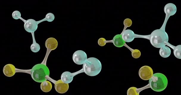 Animasjon Mikro Molekyler Svart Bakgrunn Global Vitenskap Forskning Tilkoblinger Konsept – stockvideo