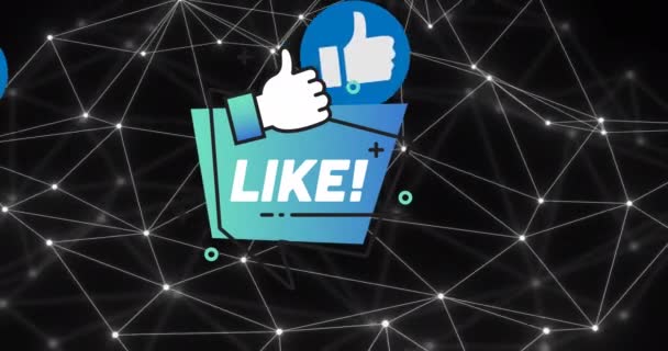 Animace Sítě Připojení Sociálních Médií Palce Nahoru Přes Černé Pozadí — Stock video