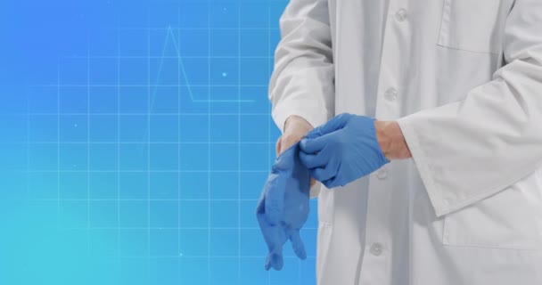 Animatie Van Cardiograaf Met Blanke Arts Met Medische Handschoenen Blauwe — Stockvideo