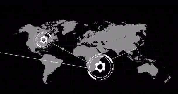 Animatie Van Het Netwerk Van Verbindingen Met Pictogrammen Wereldkaart Mondiale — Stockvideo