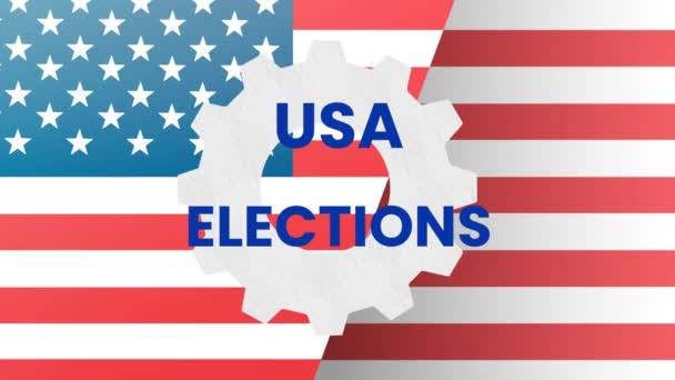 Animación Texto Las Elecciones Rueda Dentada Sobre Bandera América Generado — Vídeos de Stock