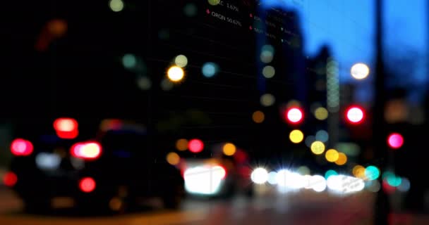 Geceleri Şehirdeki Lens Fişeklerinin Üzerinde Hareket Eden Çoklu Grafik Borsa — Stok video
