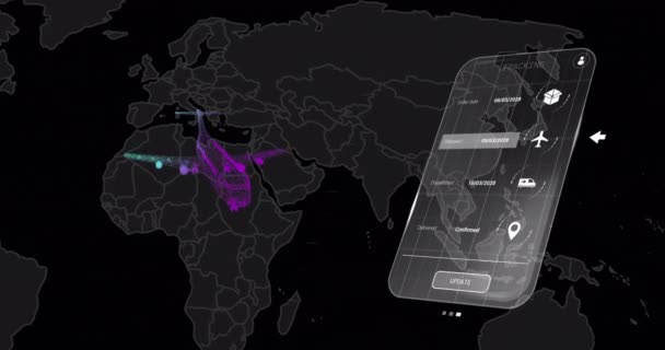 Siyah Zemin Üzerinde Dijital Düzlem Üzerinden Ikonlar Veri Işleme Ile — Stok video