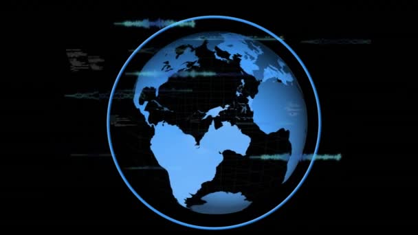 Animacja Wirującego Kuli Ziemskiej Przetwarzanie Danych Czarnym Tle Globalne Sieci — Wideo stockowe