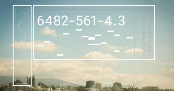 Animation Changing Numbers Graph Modern City Mountain Cloudy Sky Digital — Stock Video