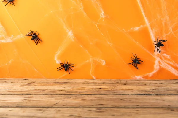 Arañas Halloween Decoraciones Tela Araña Con Espacio Copia Sobre Fondo — Foto de Stock