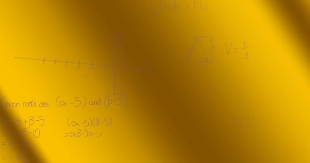 Анімація Математичних Рівнянь Діаграм Жовтому Тлі Цифрове Створення Голограма Ілюстрація — стокове відео