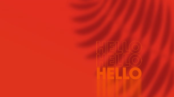赤い背景に葉の影を持つ複数のハローテキストのアニメーション ホログラム デジタル生成 歓迎コンセプト — ストック動画