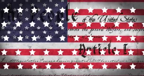美国宪法的联合州的动画和在美国国旗上移动的星星 数字产生的全息图 爱国主义 — 图库视频影像