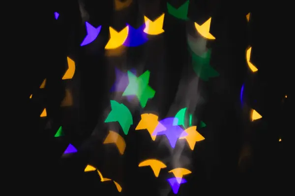 Multicoloured Star Bokeh Lights Copy Space Dark Background Light Colour — Stock Photo, Image