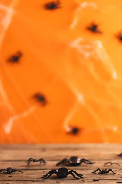 Verticaal Beeld Van Halloween Spinnen Spinnenwebben Met Kopieerruimte Oranje Bruine — Stockfoto