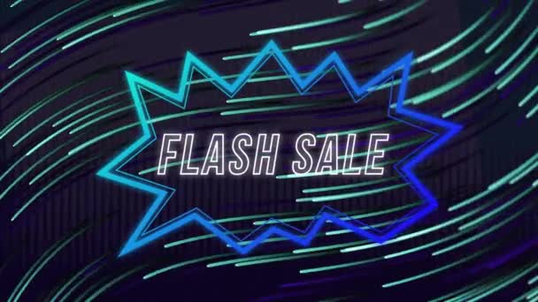 Animacja Tekstu Sprzedaży Flash Bańce Mowy Nad Liniami Poruszającymi Się — Wideo stockowe