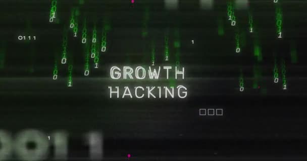 Animering Tillväxt Hacka Text Med Binära Koder Och Kretskort Mönster — Stockvideo