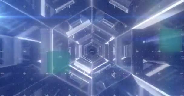 Animering Glitch Teknik Över Hexagon Tunnel Över Abstrakt Bakgrund Digitalt — Stockvideo