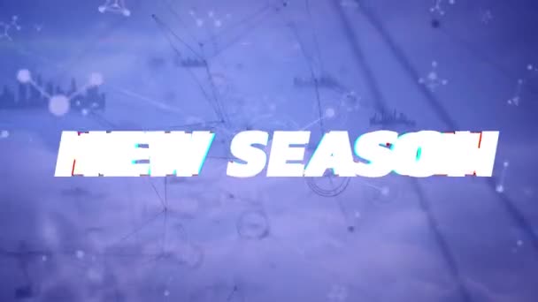 Animation New Season Text Connected Graphs Timer Icons Cubes Cloudscape — Stock Video