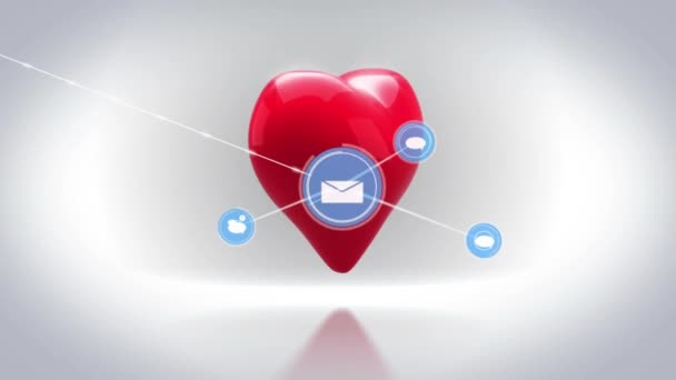 Анимация Соединенного Речевого Пузыря Иконок Сообщений Сердца Вращающихся Белом Фоне — стоковое видео