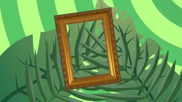 Animación Marco Imagen Vacío Con Hojas Árboles Sobre Fondo Verde — Vídeos de Stock