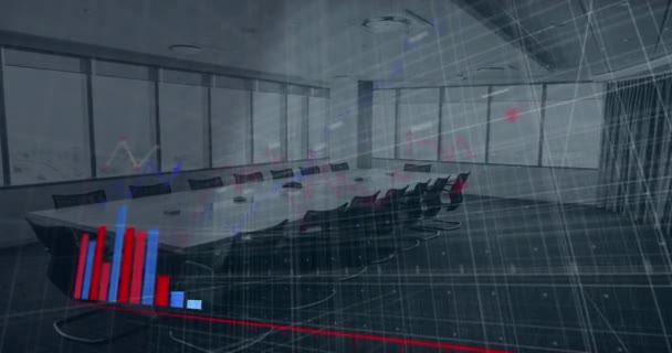 Animation Multiple Graphs Moving Empty Conference Room Digital Composite Multiple — Stock Video