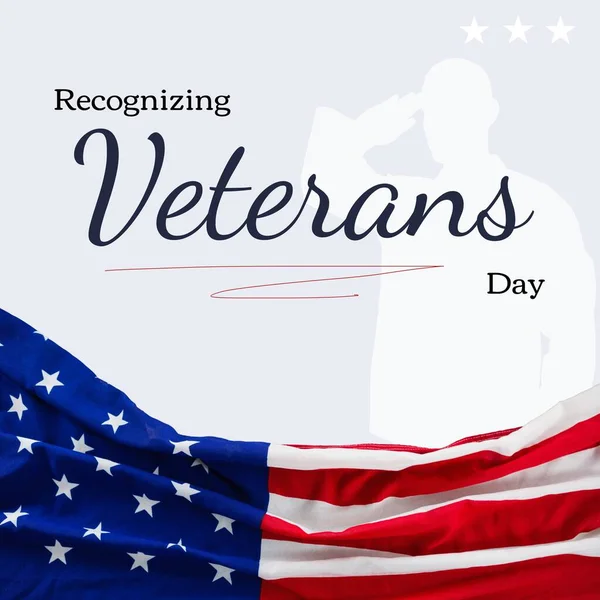 Composite Recognizing Veterans Day Text Soldier Saluting Flag Usa White — Stock Photo, Image