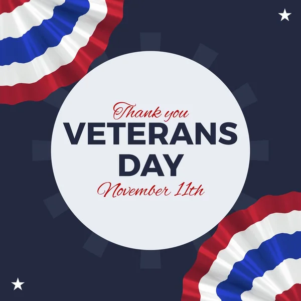 Composite of thank you veterans day november 11th text over flag of usa on blue background. Veterans day, american defence forces and patriotism concept digitally generated image.