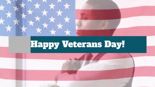 Animación Del Texto Del Día Los Veteranos Sobre Bandera Los — Vídeos de Stock