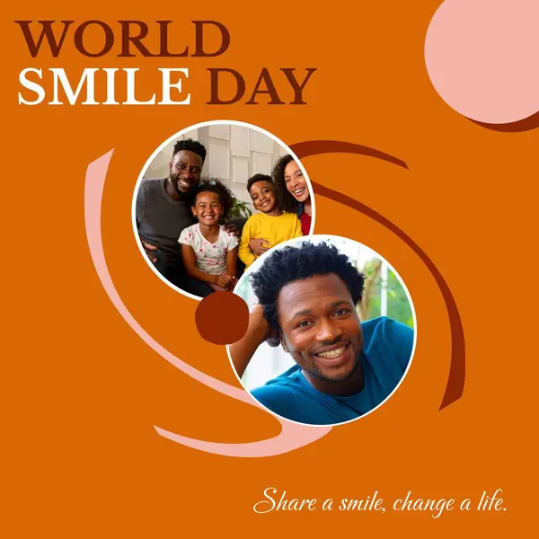 Skládá Textu Den Světového Úsměvu Různorodých Lidí Usmívajících Přes Oranžové — Stock fotografie