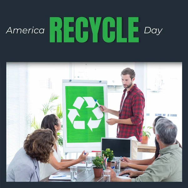 Composite America Recycle Day Text Diverse People Green Recycling Sign — Stock Photo, Image
