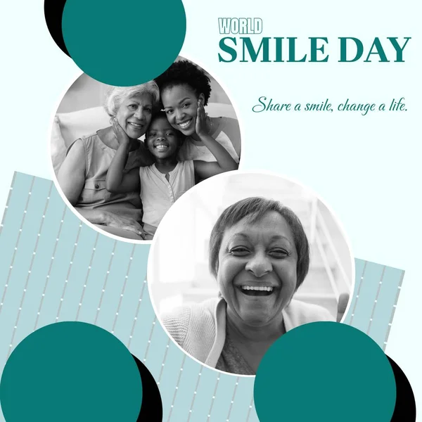 Composite World Smile Day Text Diverse Women Child Smiling Green — Photo