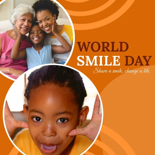 Złożony Świata Uśmiech Dzień Tekst Różne Osoby Uśmiechające Się Brązowym — Zdjęcie stockowe