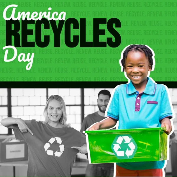 Composite America Recycle Texte Jour Diverses Personnes Avec Signe Recyclage — Photo