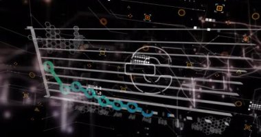 Avro sembolünün grafik, devre kartı desenli animasyonu, siyah arkaplan üzerinde geometrik şekiller. Dijital olarak üretilmiş, hologram, illüstrasyon, rapor, iş dünyası, güç arzı ve teknoloji.