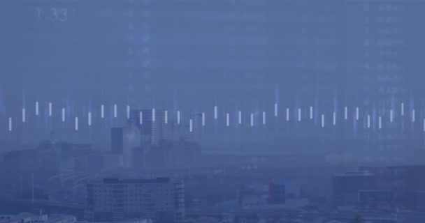 Анимация Линий Графиков Чисел Над Воздушным Видом Современный Городской Пейзаж — стоковое видео