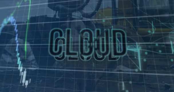 Animation Cloud Text Cloud Multiple Graphs Close Claw Crane Digital — Stock Video