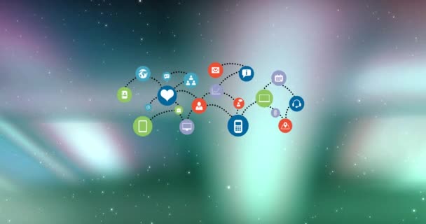 Анимация Подключения Иконок Мобильных Приложений Абстрактном Фоне Мбаппе Социальные Медиа — стоковое видео