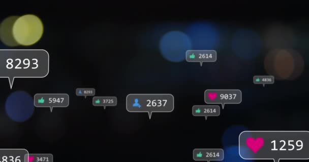 Анімація Піктограм Сповіщень Зміною Чисел Над Спалахом Єктива Цифрове Створення — стокове відео