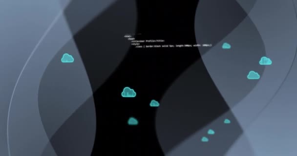 추상적인 배경에서 화살표 징후와 프로그래밍 언어와 구름의 애니메이션 디지털 클라우드 — 비디오