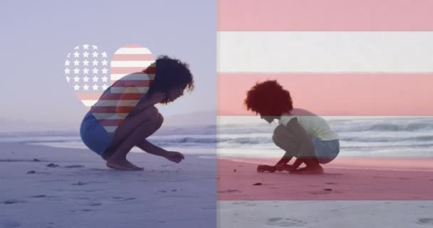 Animáció Amerikai Zászló Szív Alakú Afro Amerikai Anya Gyermek Játszik — Stock videók