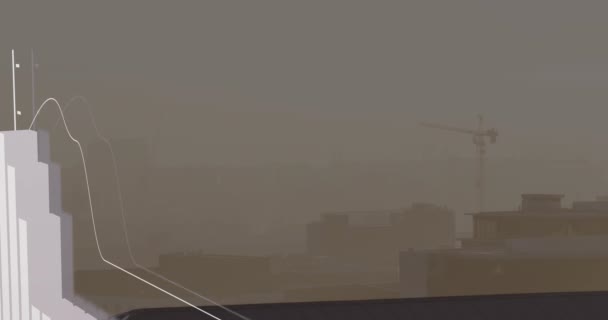 Animation Mehrerer Diagramme Über Nebel Bedeckte Moderne Gebäude Gegen Den — Stockvideo
