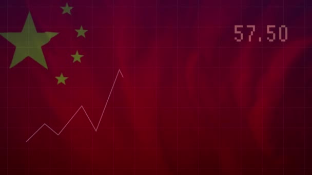 중국의 깃발을 흔들며 변화하는 숫자와 그리드 패턴으로 그래프의 애니메이션 디지털 — 비디오