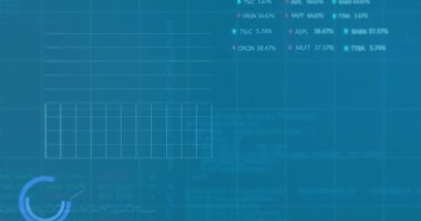 Soyut arkaplan üzerinde yükleme çemberleri ve alım satım tahtaları olan çoklu grafiklerin animasyonu. Dijital olarak üretilmiş, hologram, illüstrasyon, rapor, iş, ilerleme ve borsa konsepti.