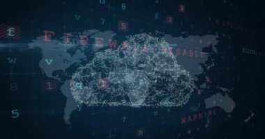 Bulut ve asma kilit animasyonu, harita, birden fazla harf ve sayı. Dijital olarak oluşturulan, bulut hesaplama, virüs, yazılım, koruma, güvenlik duvarı, kötü amaçlı yazılım, siber suç ve teknoloji.