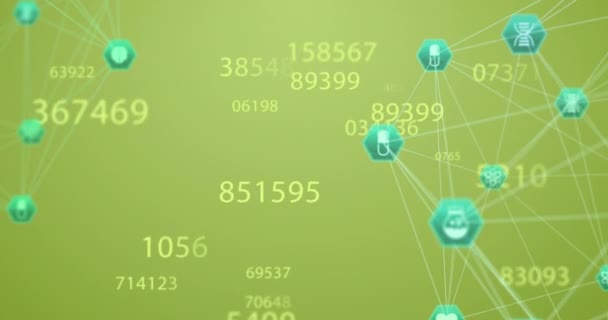Анимация Нескольких Изменяющихся Чисел Глобусов Вращающихся Медицинских Икон Зеленом Фоне — стоковое видео