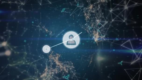 Animação Rede Ícones Perfil Rede Conexões Trilhas Luz Fundo Azul — Vídeo de Stock