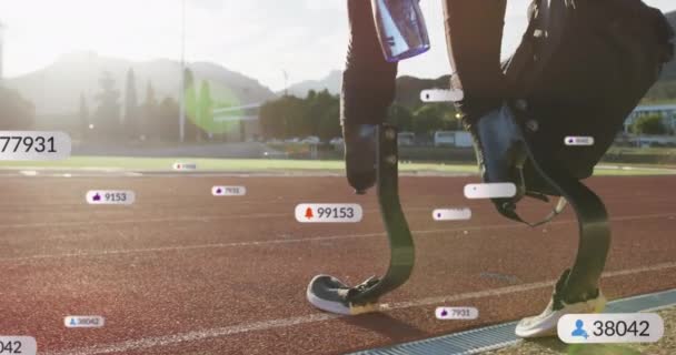 Animace Ikon Měnící Počet Afroameričtí Atleti Kráčející Směrem Závodní Dráze — Stock video