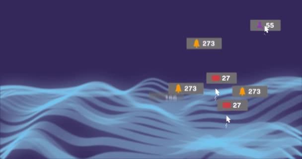 Анімація Піктограми Зміна Чисел Над Динамічним Хвильовим Візерунком Абстрактному Тлі — стокове відео