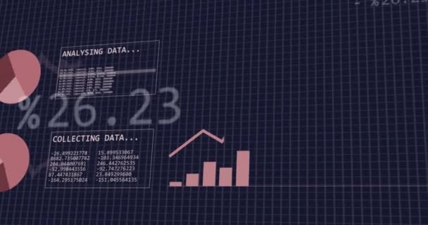 Анимация Интерфейса Статистической Обработкой Данных Сетке Сети Черном Фоне Концепция — стоковое видео