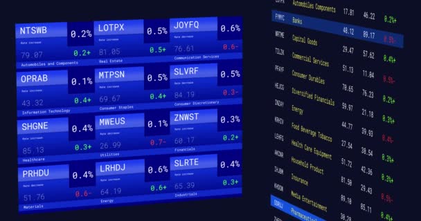 Animação Processamento Dados Mercado Ações Contra Fundo Preto Conceito Economia — Vídeo de Stock