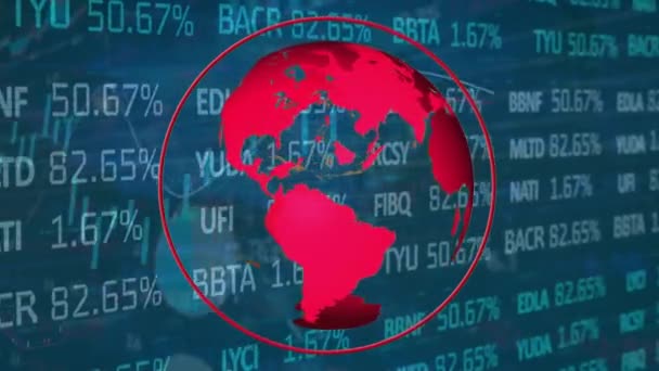 Animación Del Globo Giratorio Sobre Procesamiento Datos Estadísticos Bursátiles Sobre — Vídeo de stock