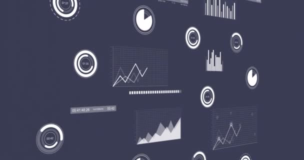 Interfész Animációja Statisztikai Adatfeldolgozással Kék Háttérrel Számítógépes Interfész Üzleti Technológiai — Stock videók