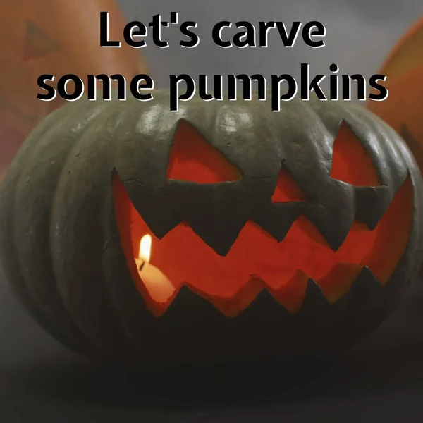 Složené Pojďme Vyřezat Nějaké Dýně Text Halloween Dýně Pozadí Halloween — Stock fotografie